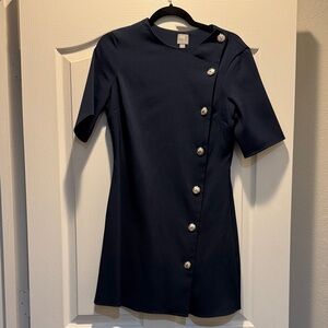 ASOS Navy Button-Embellished Mini Dress